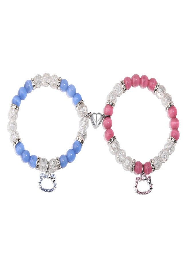 Korotho Best Friend Bracelet Gifts Kitty Matching Friendship Bracelets for Women, Birthday Gifts for Best Friends Bff Friendship Jewelry for Sister Bestie Pink Promise Gift (HH) - Image 1